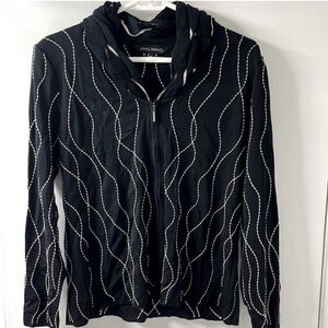 Ming Wang designer black and white knit sweater size small full zip